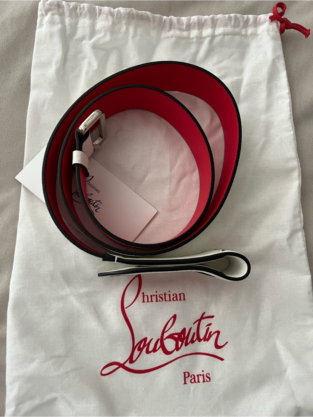 Christian Louboutin White Leather Belt with Red Interior - Picture 8 of 9
